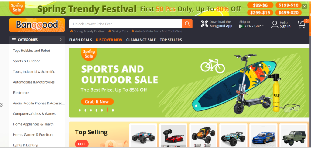 Home page of Banggood