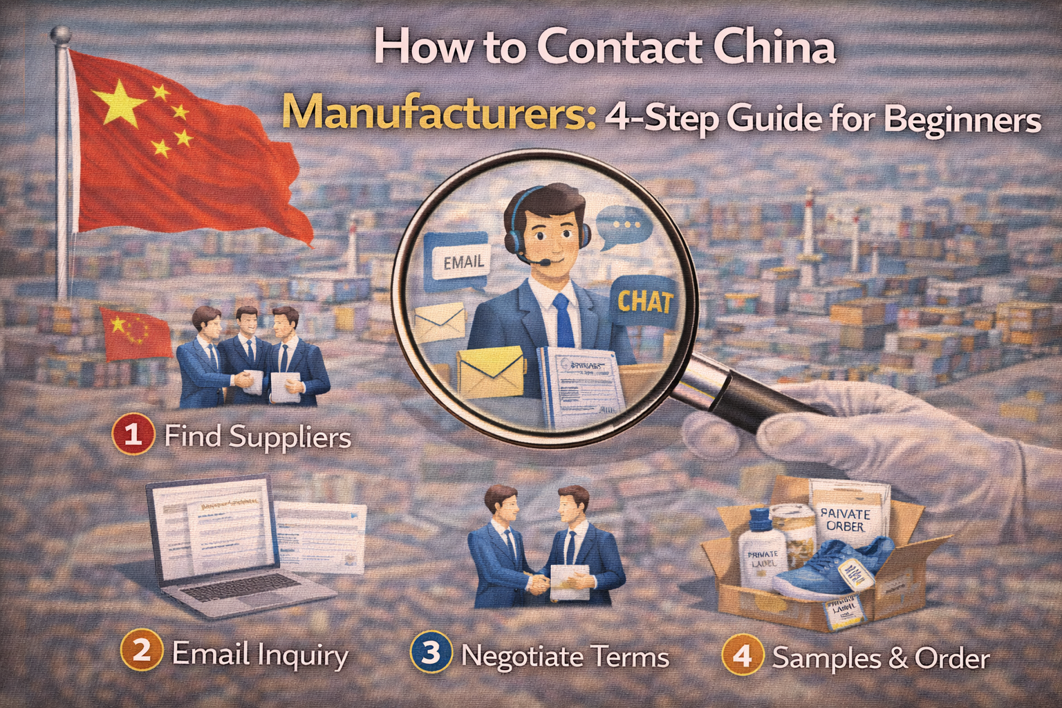 graphic image showing how to contact china manufactureres