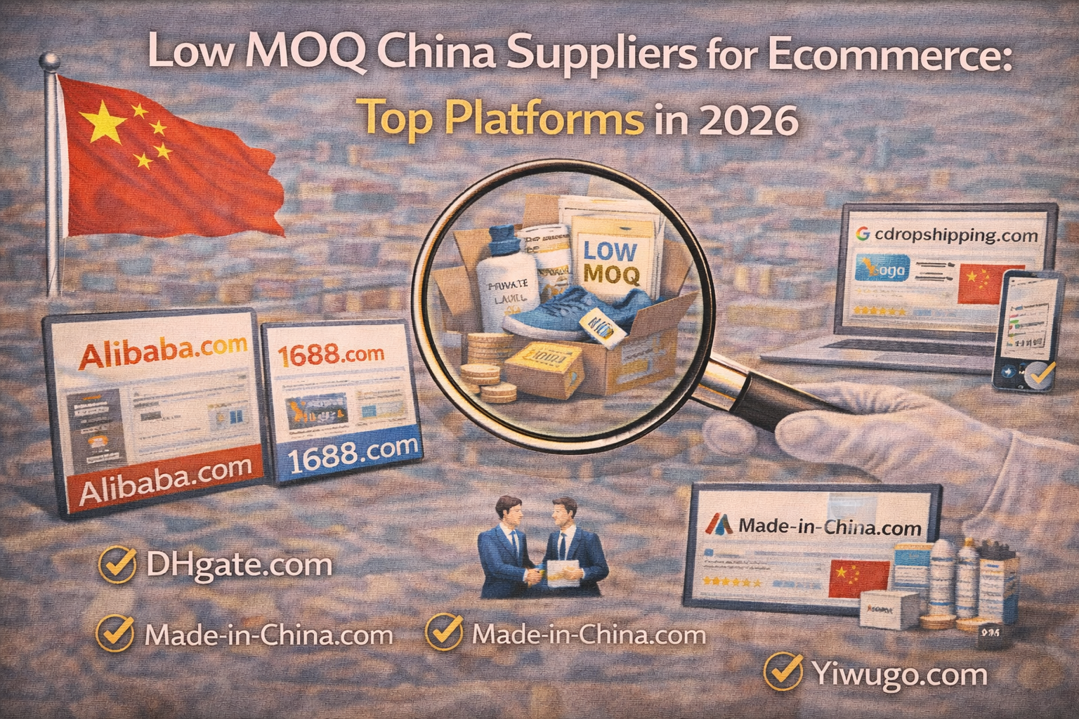 graphic image showing low MOQ China suppliers for ecommerce