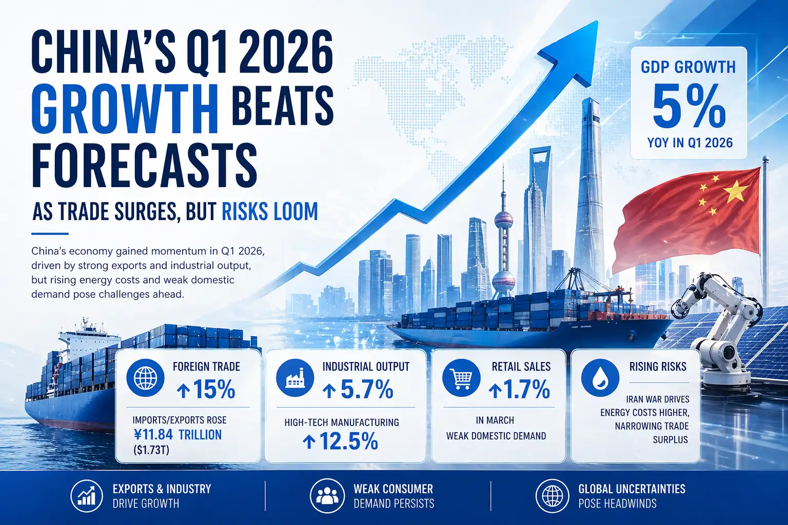 graphic image showing China's Q1 2026 growth beats forecast