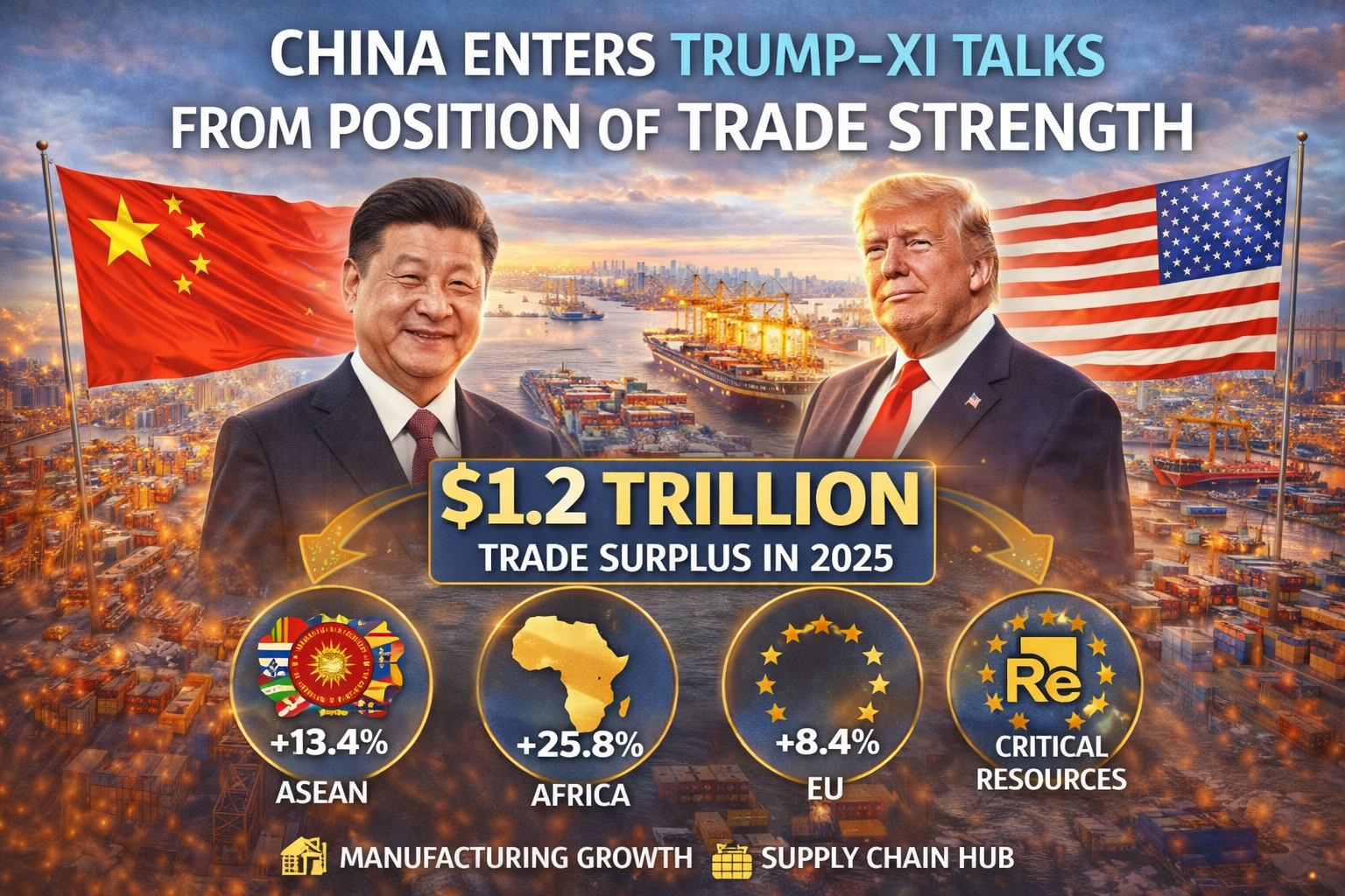 graphic image showing China Enters Trump–Xi Talks from Position of Trade Strength