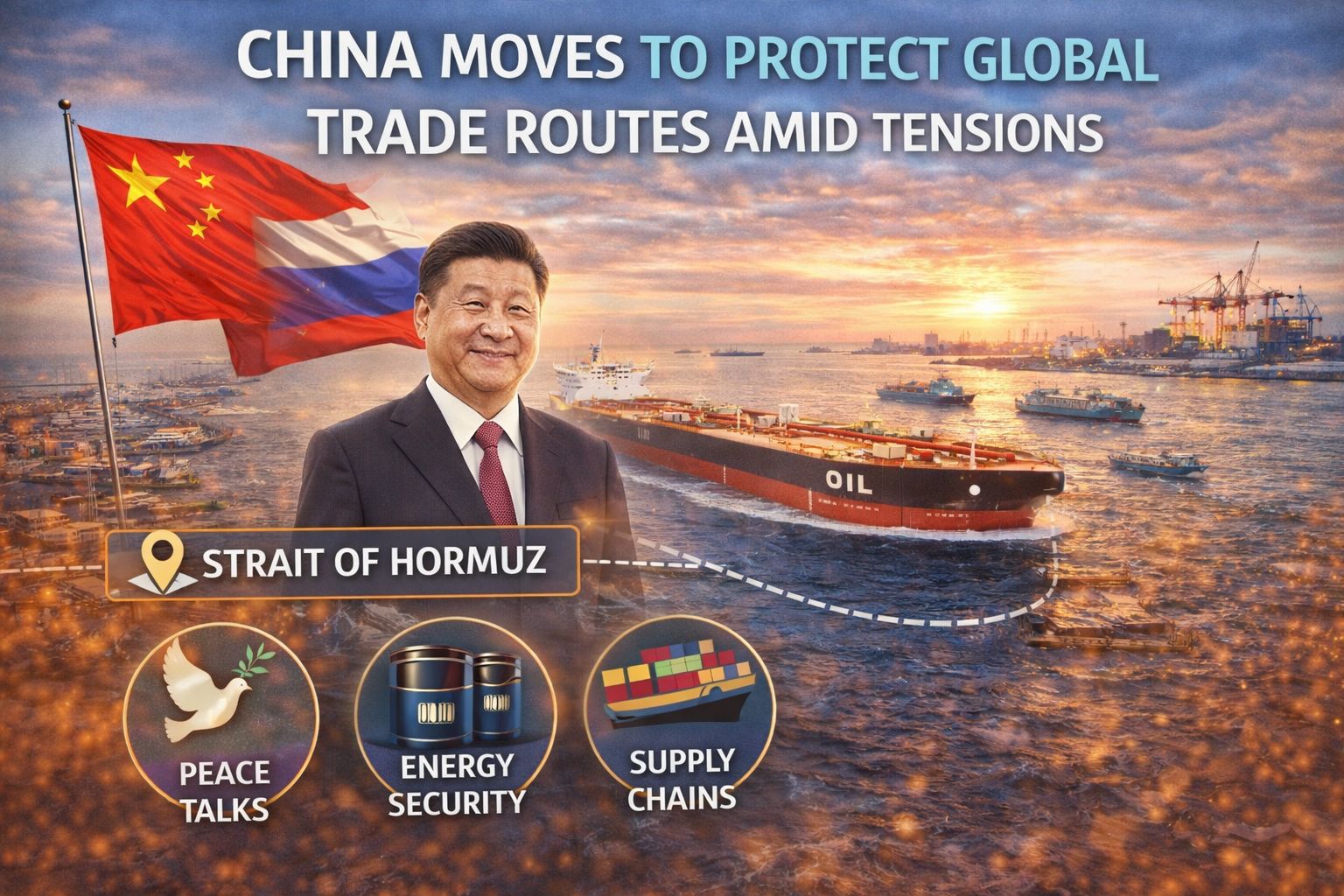 graphic image showing China Pushes Diplomatic Efforts to Safeguard Global Trade Routes Amid Tensions