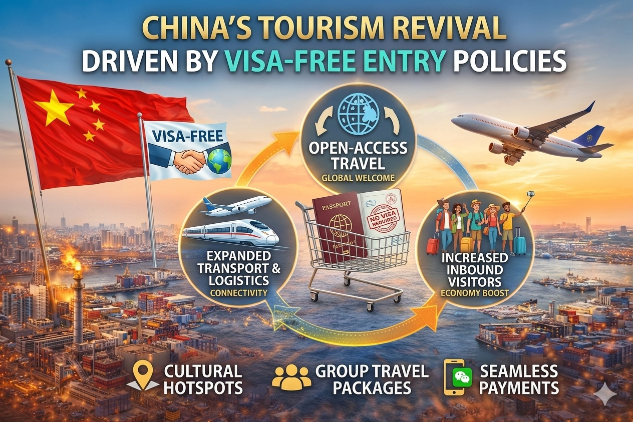 Graphic image showing China’s Tourism Revival Driven by Visa-Free Entry Policies.