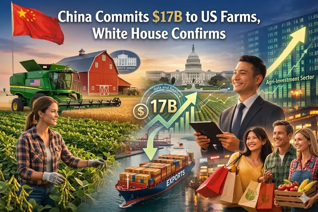 Featured image shows "China Commits $17B to US Farms, White House Confirms"