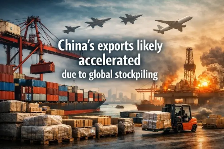 Graphic image shows as China’s exports likely accelerated due to global stockpiling.