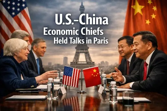 Graphic image shows U.S - China economic chiefs held talks in Paris.