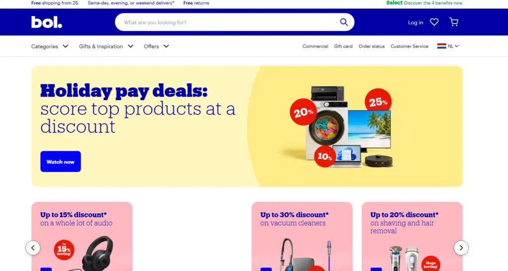 bol.com homepage screenshot showing top products at a discount