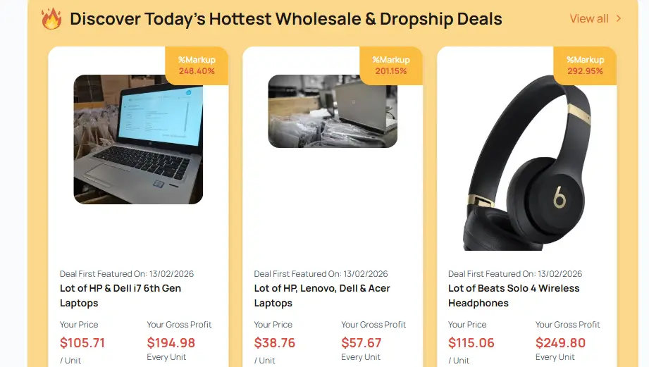 screenshot of Wholesale Deals
