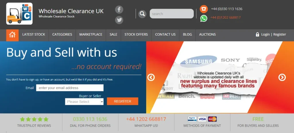 screenshot of Wholesale Clearance UK