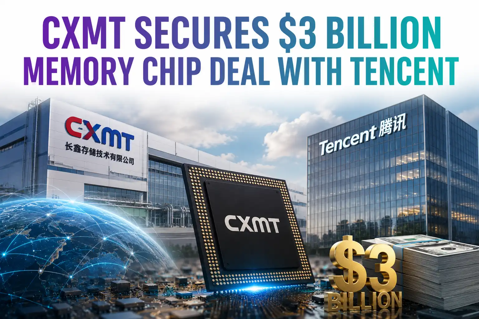 graphic image showing CXMT Secures $3 Billion Memory Chip Deal with Tencent