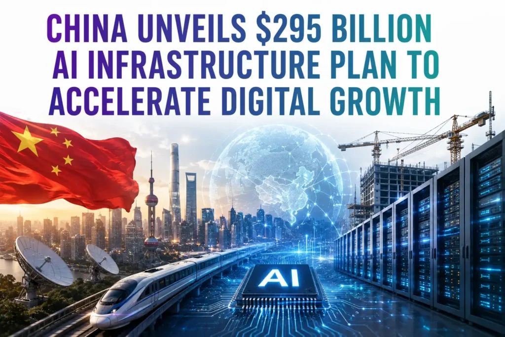 graphic image showing China Unveils $295 Billion AI Infrastructure Plan to Accelerate Digital Growth