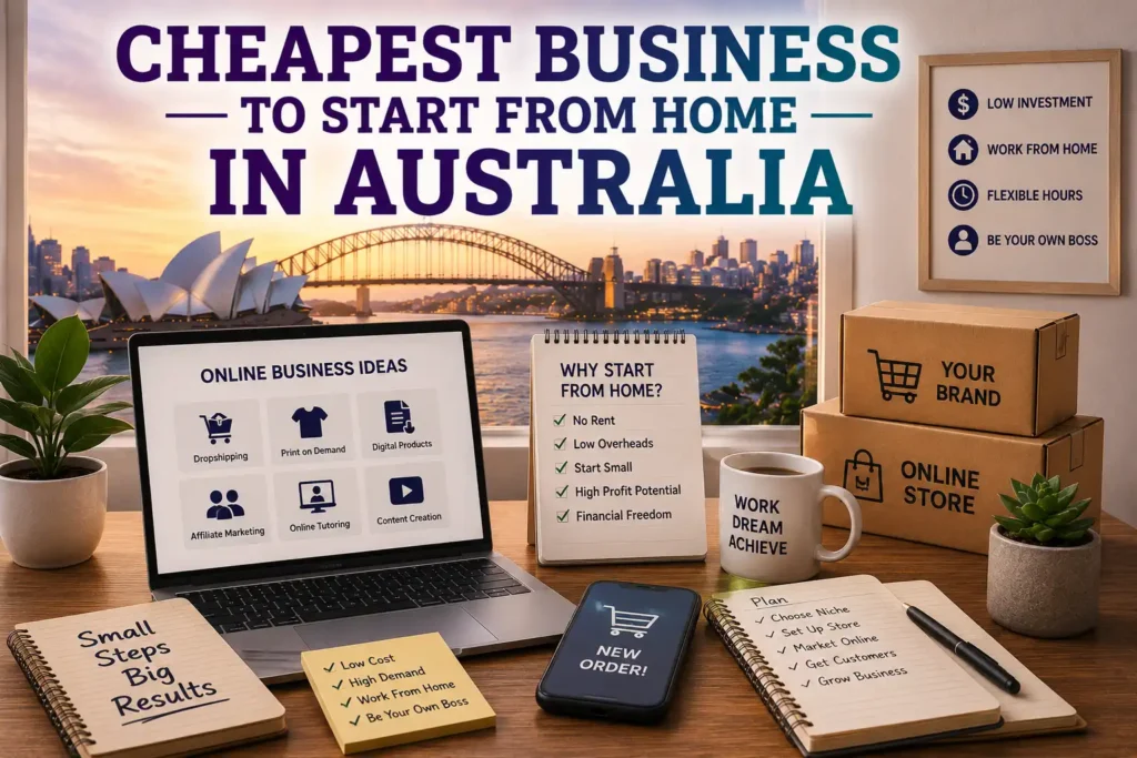 graphic image showing cheapest business to start from home in australia