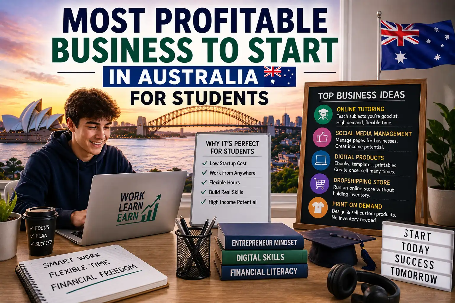 graphic image showing Most profitable business to start in australia for students