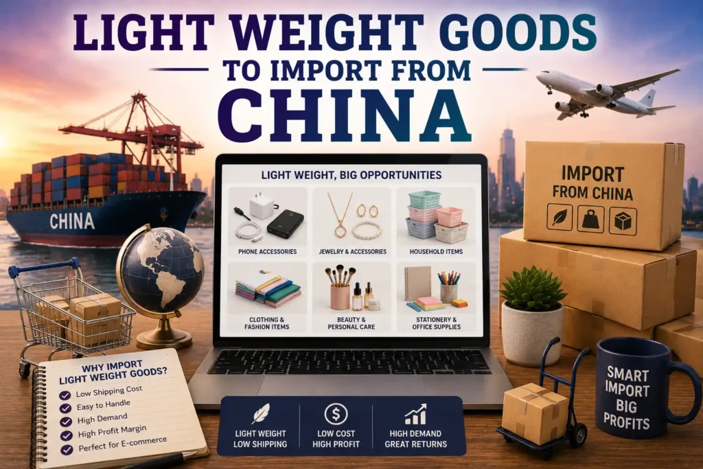 graphic image showing light weight goods to import from china