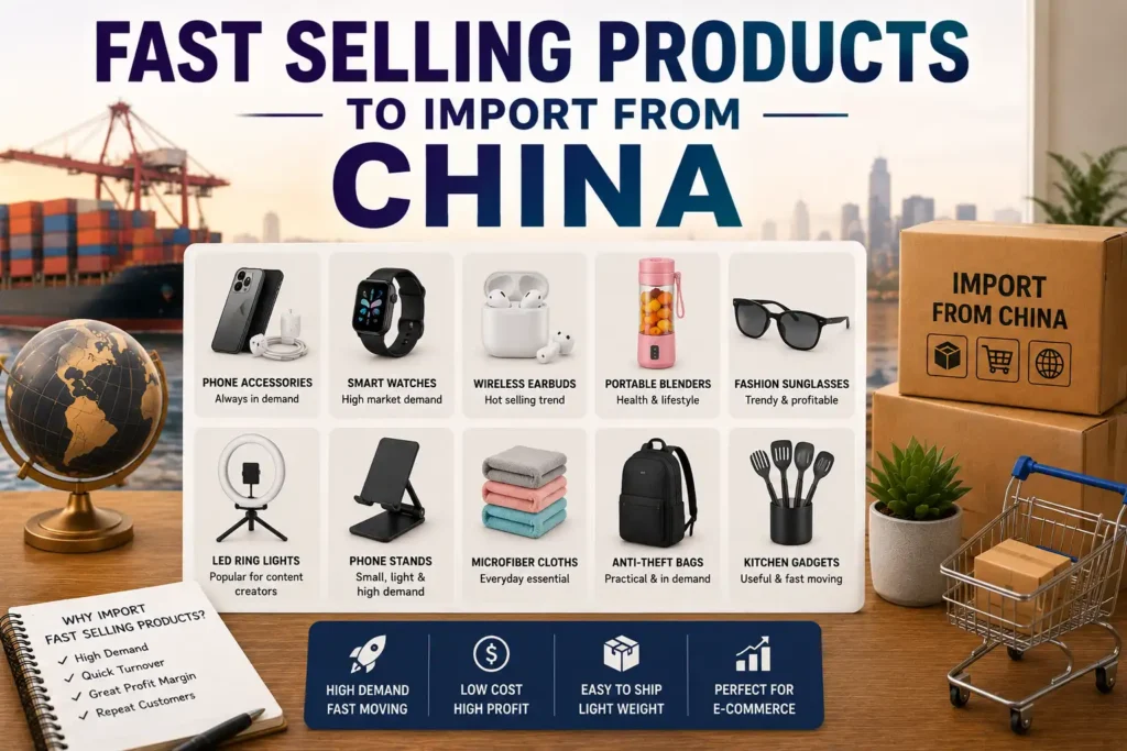 graphic image showing fast selling products to import from china
