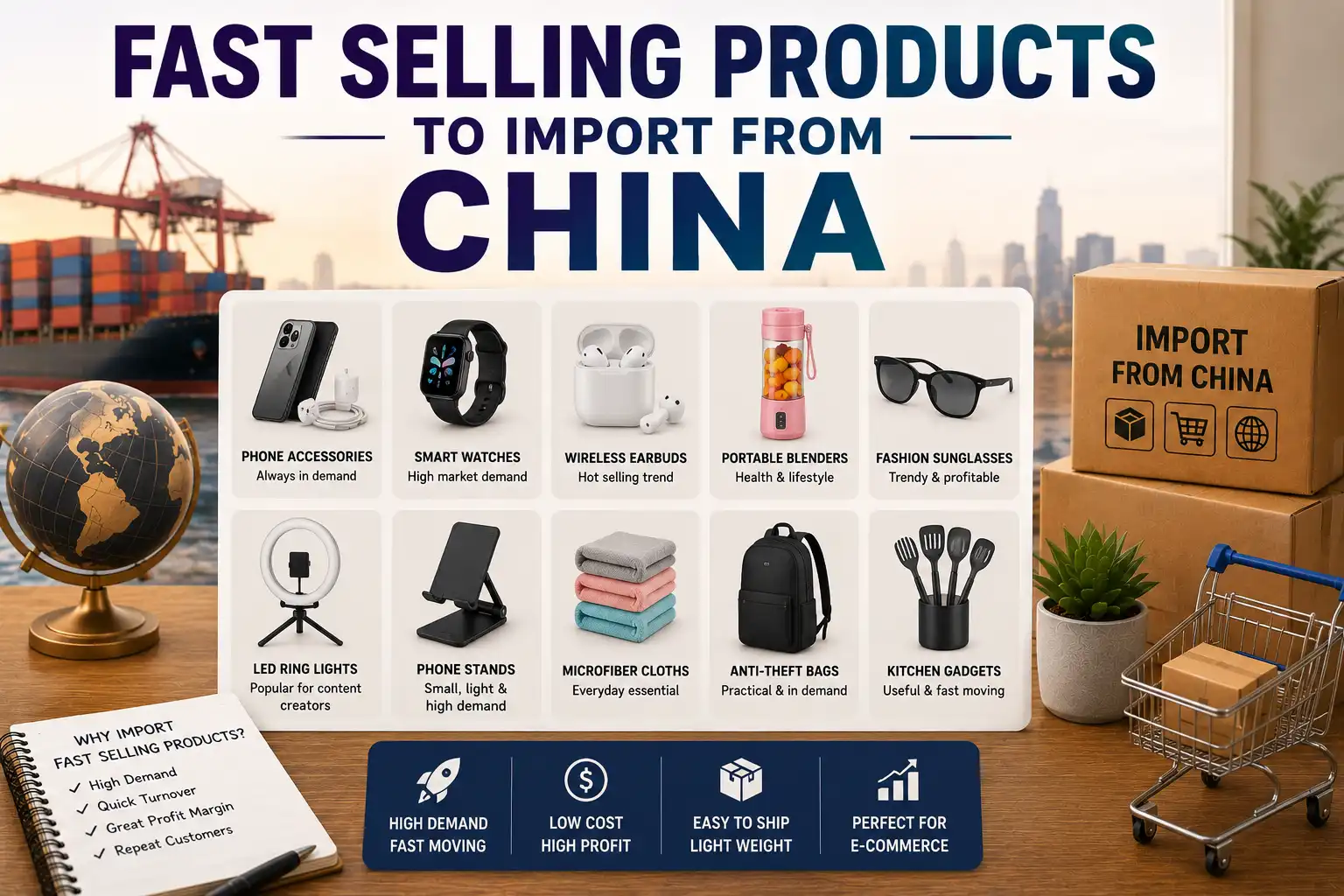 graphic image showing fast selling products to import from china