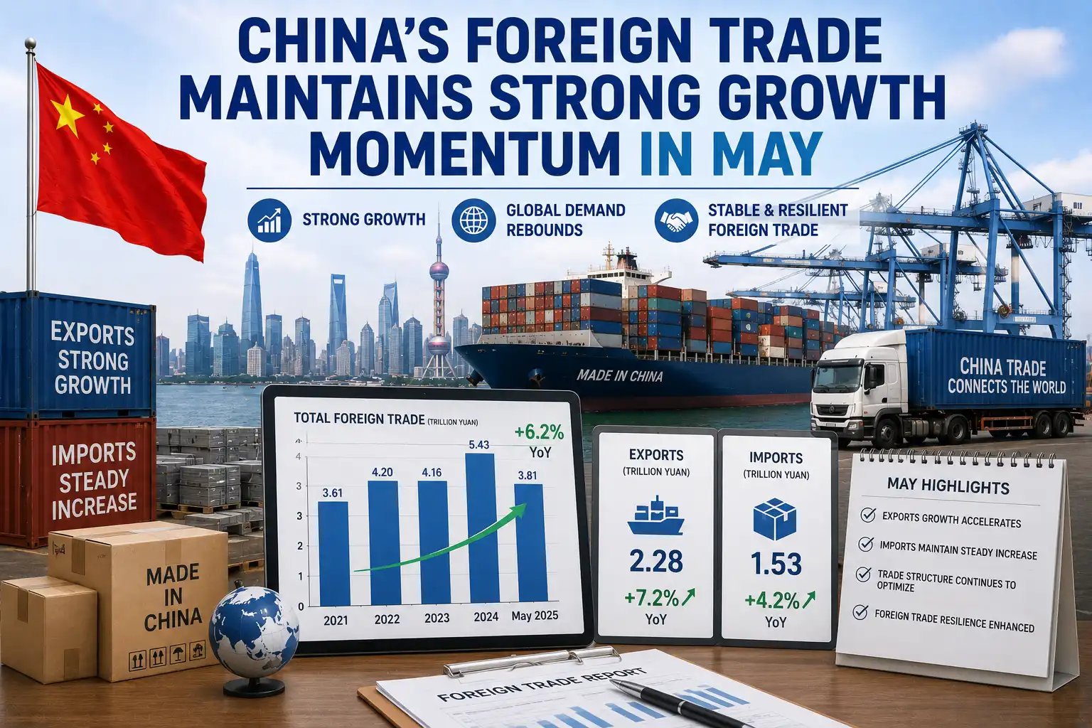 graphic image showing China’s Foreign Trade Maintains Strong Growth Momentum in May