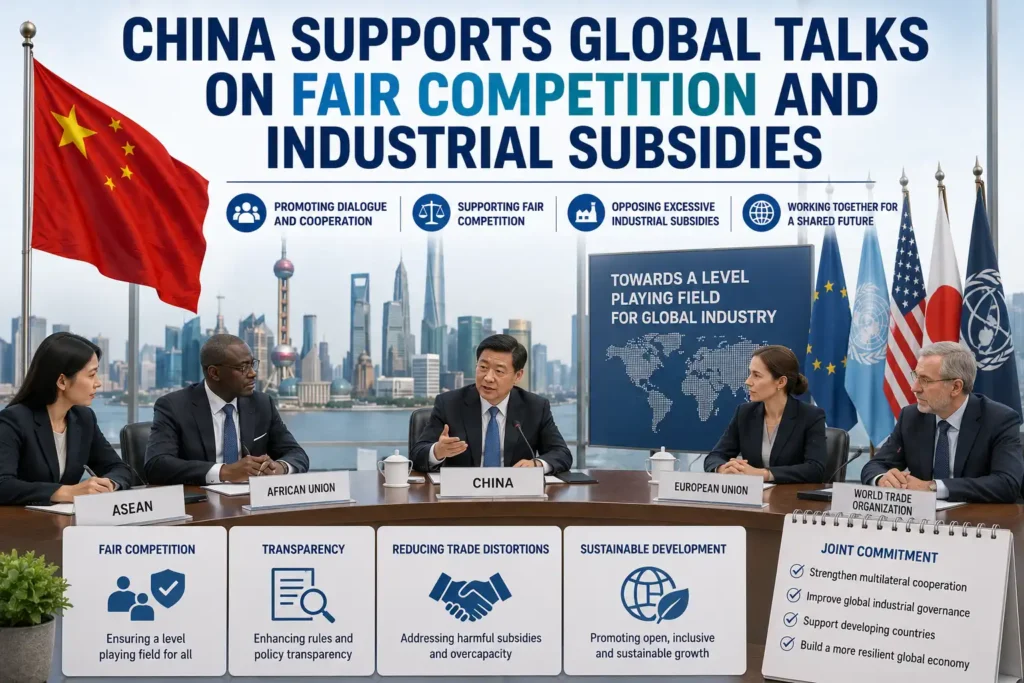 graphic image showing China Supports Global Talks on Fair Competition and Industrial Subsidies