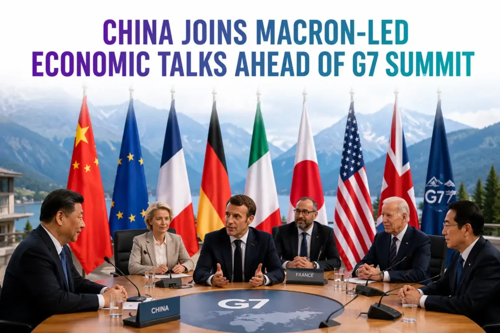 graphic image showing China Joins Macron-Led Economic Talks Ahead of G7 Summit