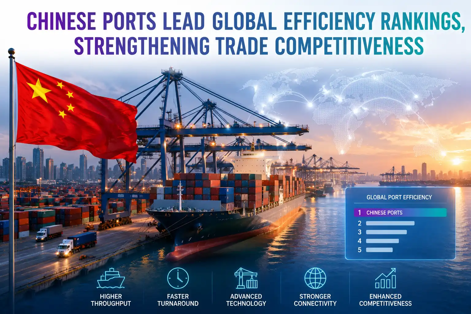 graphic image showing Chinese Ports Lead Global Efficiency Rankings, Strengthening Trade Competitiveness
