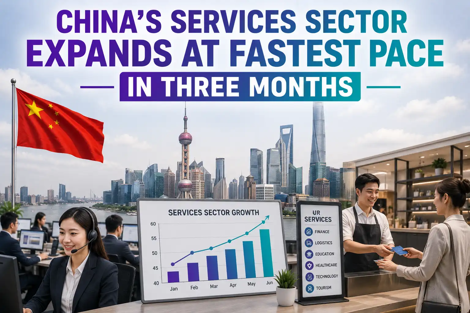 graphic image showing China’s Services Sector Expands at Fastest Pace in Three Months