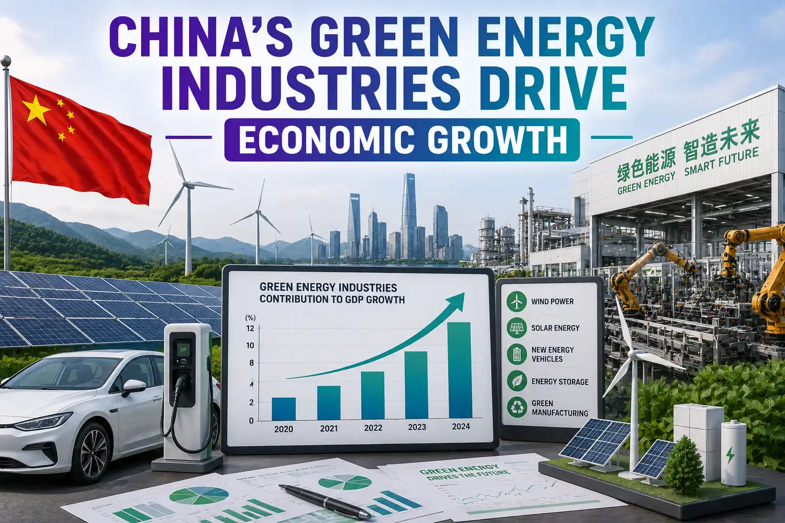 graphic image showing China’s Green Energy Industries Drive Economic Growth