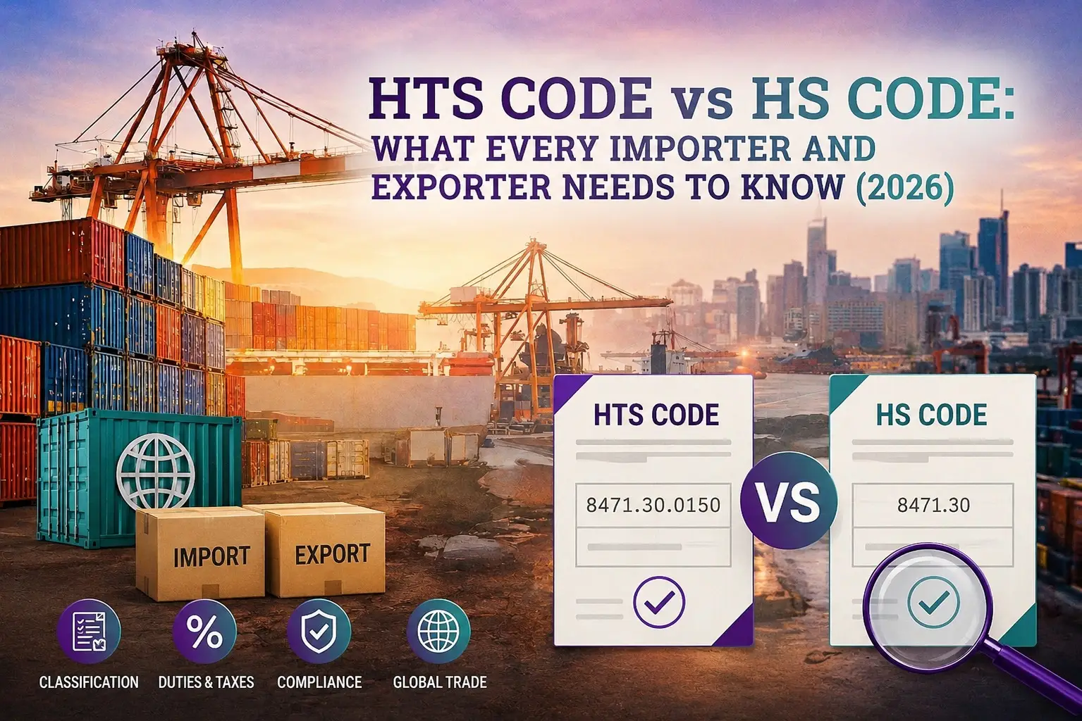 graphic image showing HTS Code vs HS Code: What Every Importer and Exporter Needs to Know (2026) 