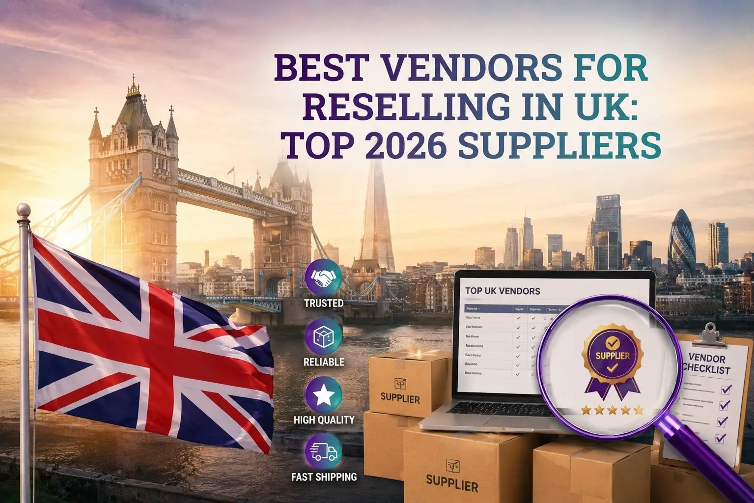 graphic image showing Best Vendors for Reselling in UK: Top 2026 Suppliers