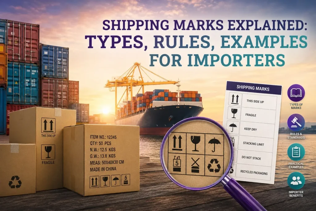 graphic image showing Shipping Marks Explained: Types, Rules, Examples for Importers