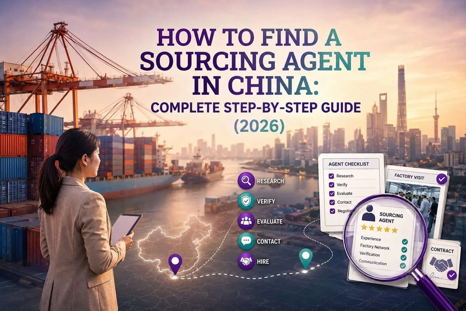 graphic image showing How to Find a Sourcing Agent in China: Complete Step-by-Step Guide (2026)