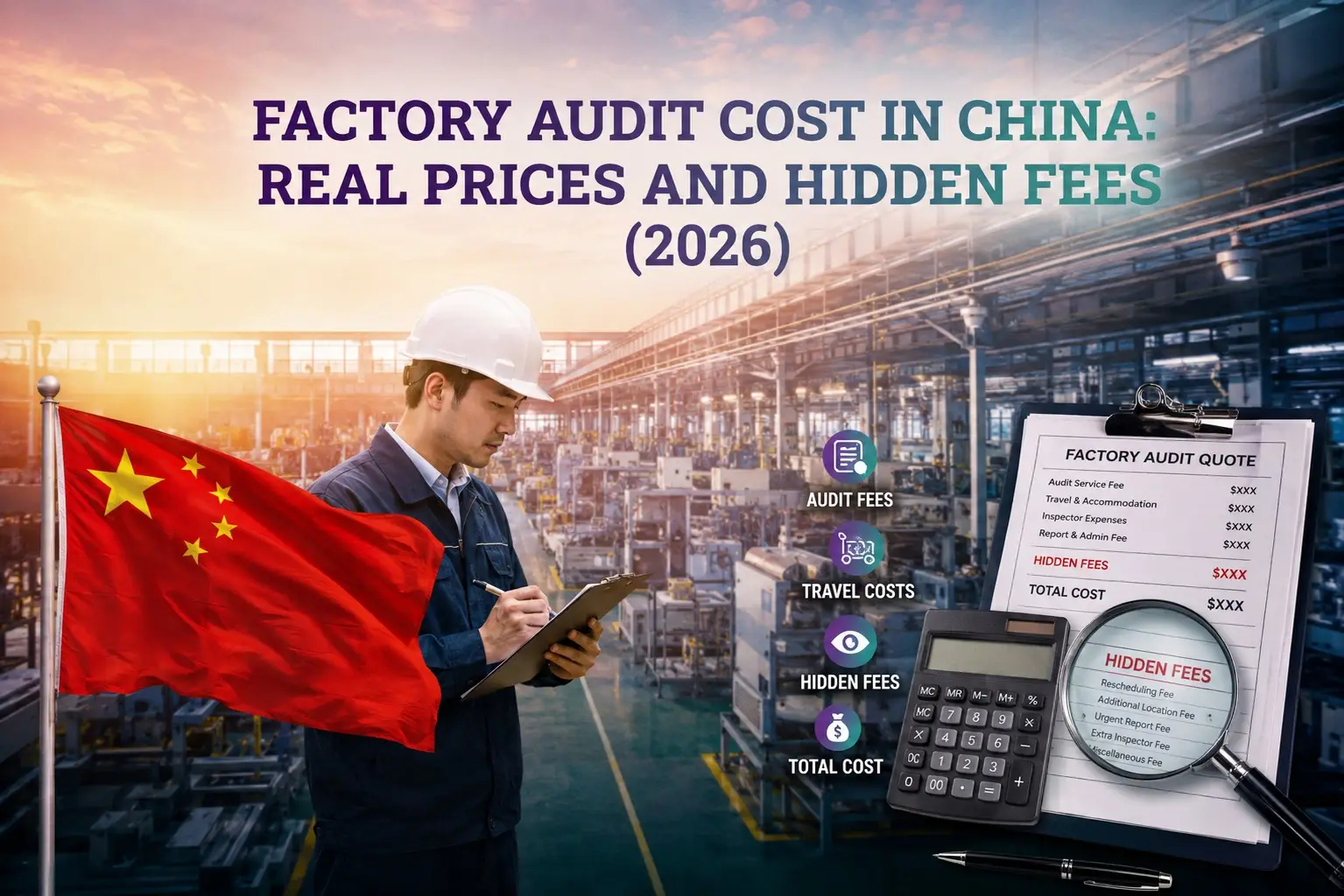 graphic image showing Factory Audit Cost in China: Real Prices and Hidden Fees (2026)
