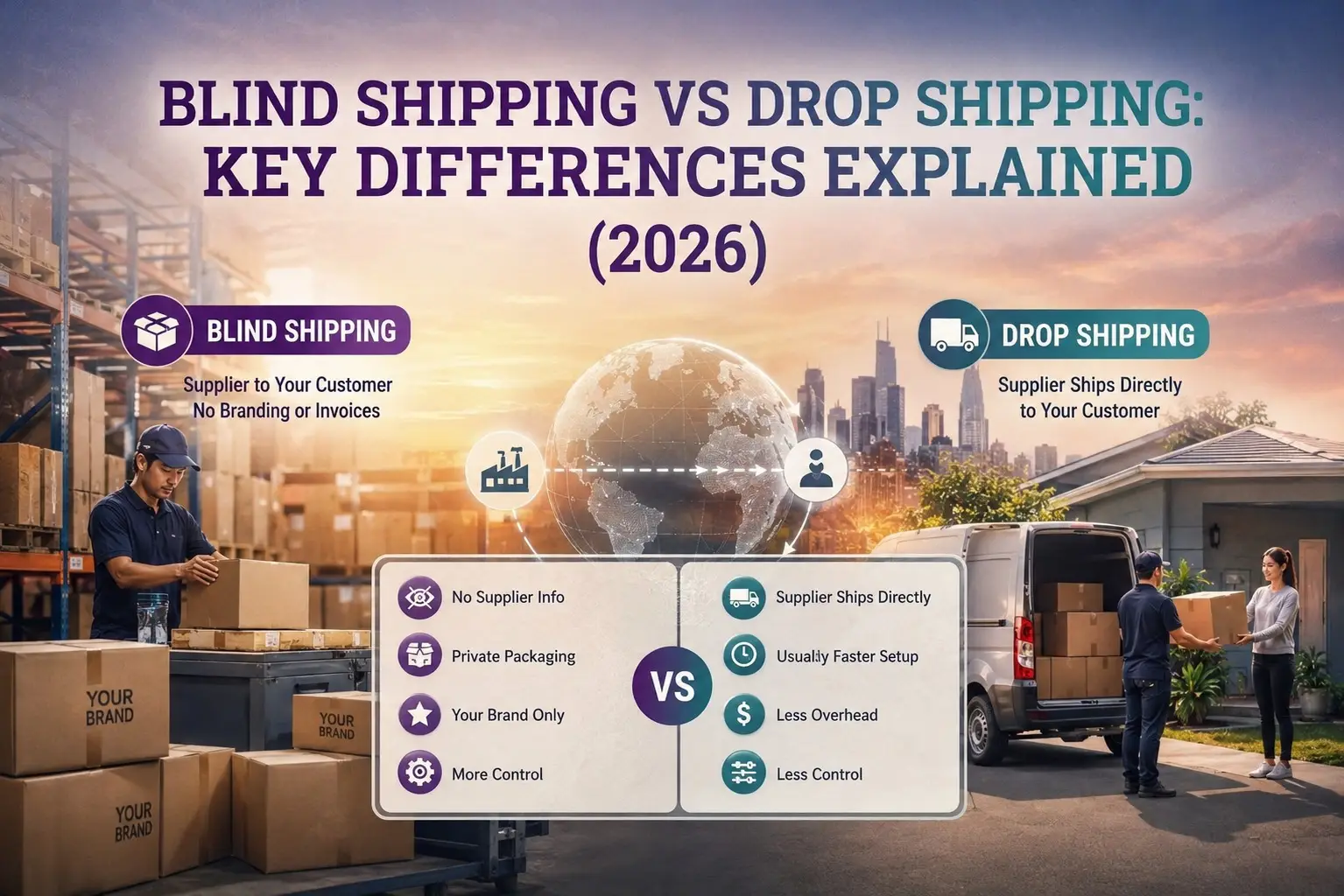 graphic image showing Blind Shipping vs Drop Shipping: Key Differences Explained (2026)