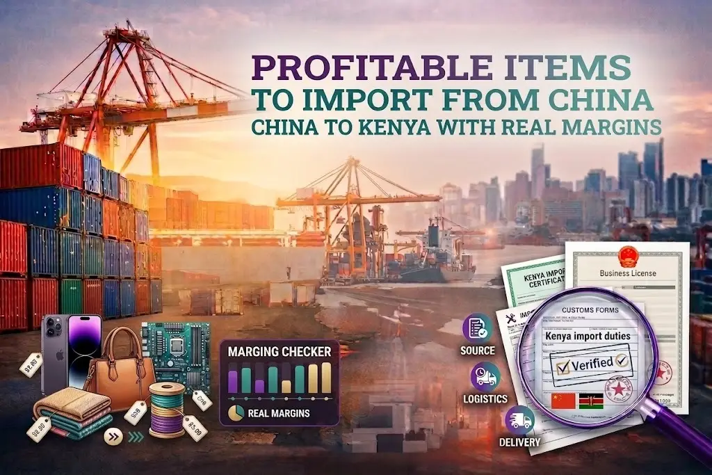graphic image showing Profitable Items to Import from China to Kenya with Real Margins